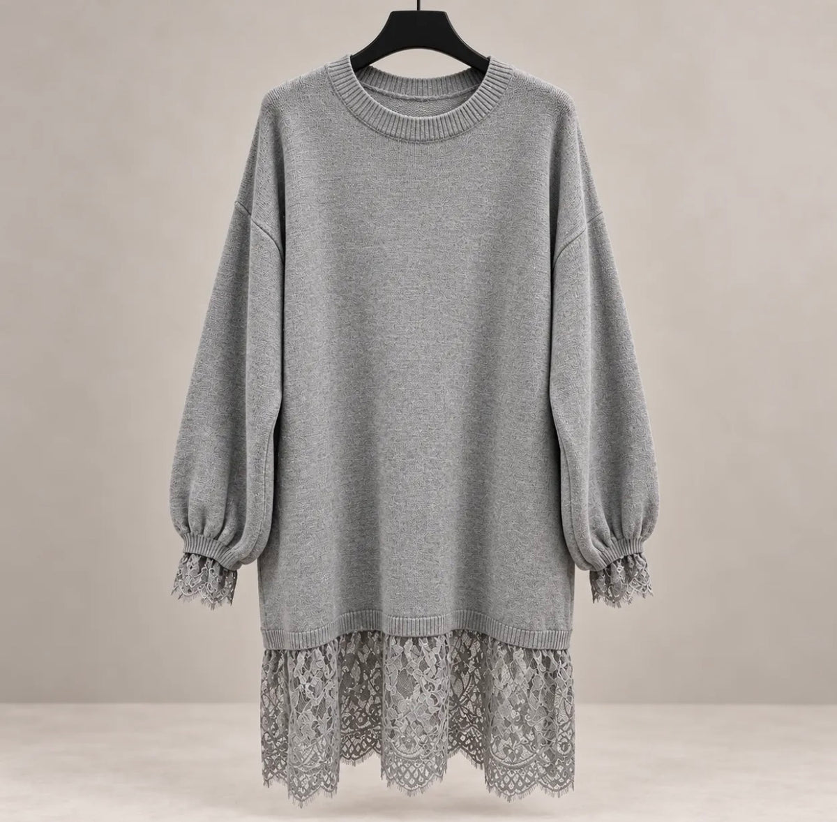 Strickpullover mit Spitzenabschluss – 6010