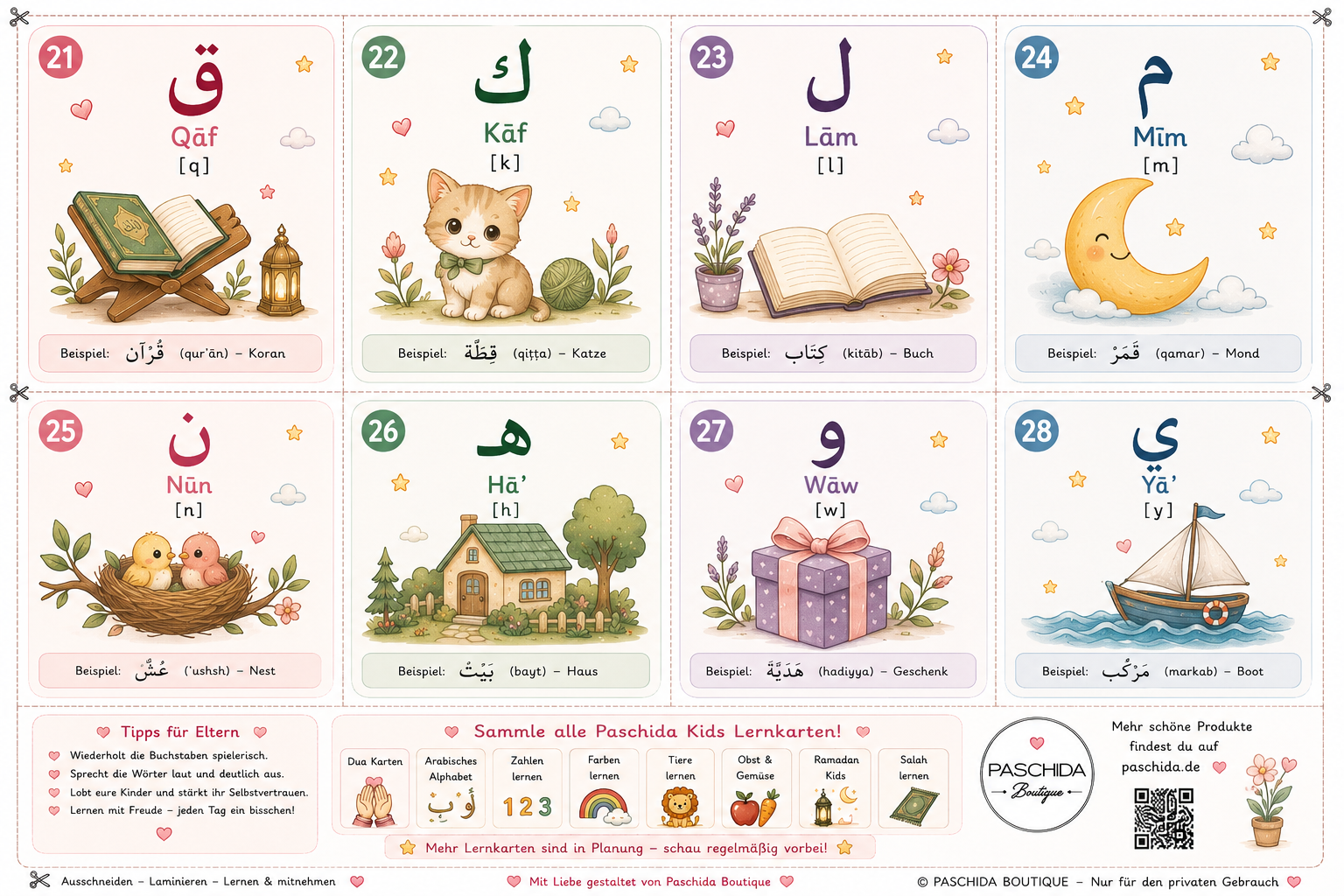 Arabisches Alphabet – Lernkarten für Kinder (PDF zum Ausdrucken)