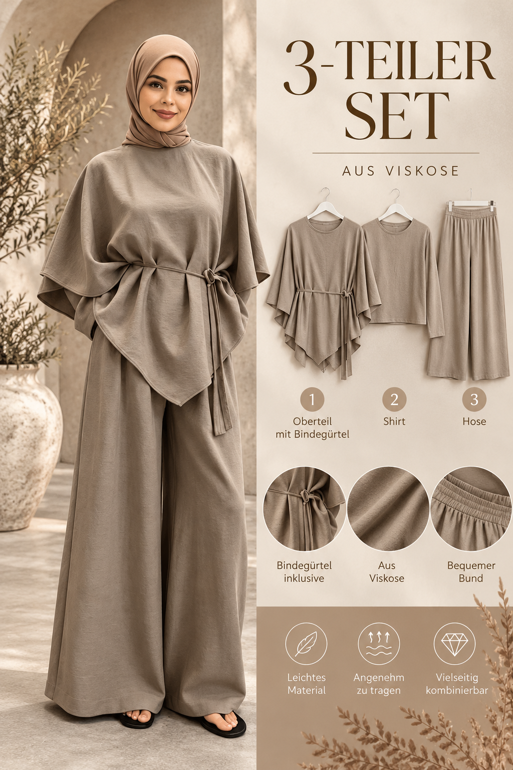 3-teiliges Set mit Cape, Oberteil & Hose – 13215