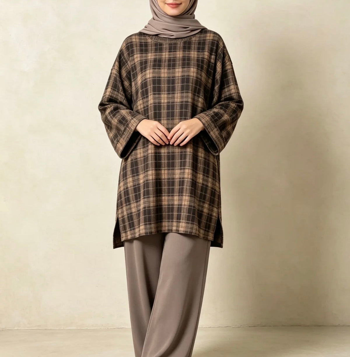 Karierter Long-Top