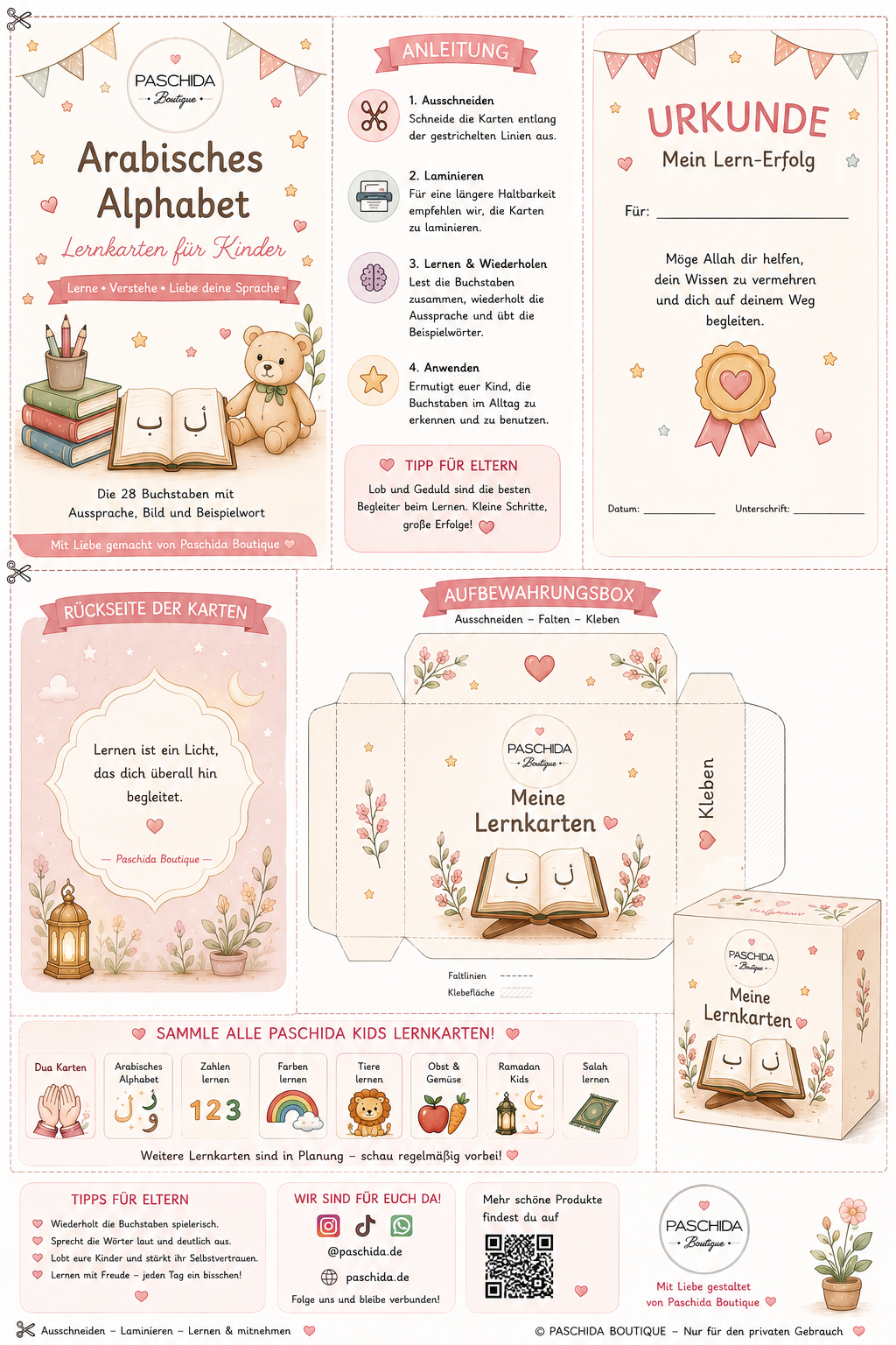 Arabisches Alphabet – Lernkarten für Kinder (PDF zum Ausdrucken)