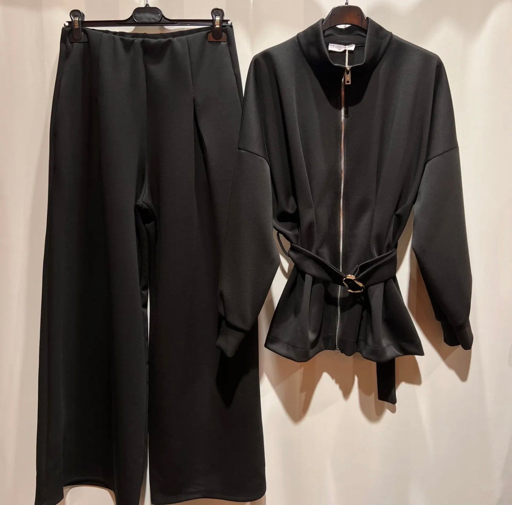 Elegance Zip Set – Zweiteiler mit Gürtel (Viscose-Mix)“Elmas“