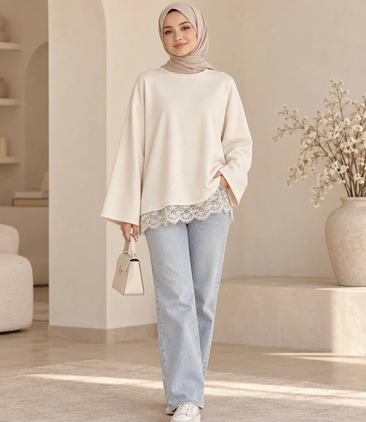 Longshirt mit Spitzenabschluss - 1519