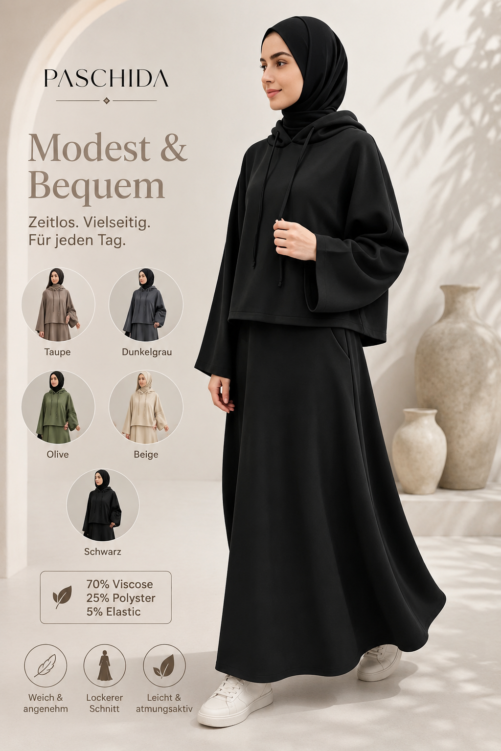 Modest Hoodie Set mit Maxirock – Viskose Komfort