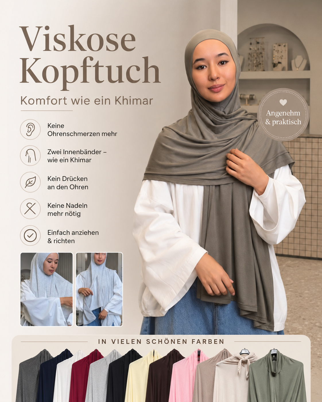 Kopftuch Viskose 🌿 noPin